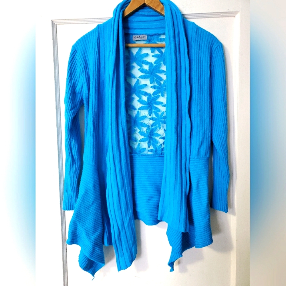 Beautiful Turquoise Knit Lace Cardigan Sweater 💙🦋